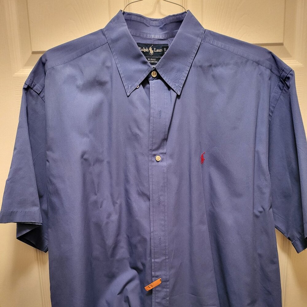 Ralph Lauren Polo Short Sleeve Button-Down Shirt, Blue, Size XL